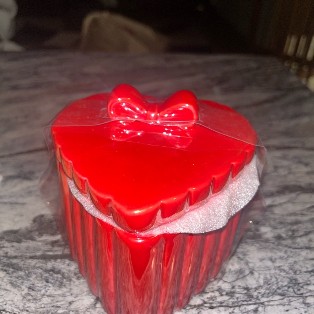 Red Heart-Shaped Ceramic cookie Jar with Bow